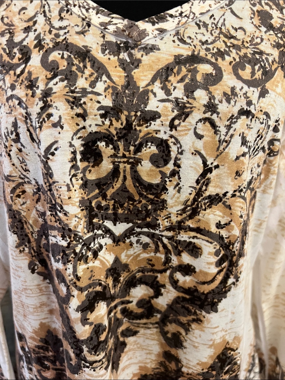 Cache Long Sleeve V-Neck Printed Top - Cream, Brown & Tan - Picture 5 of 8